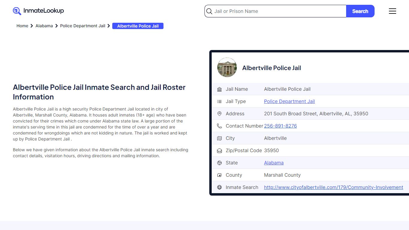 Albertville Police Jail Inmate Search and Jail Roster Information